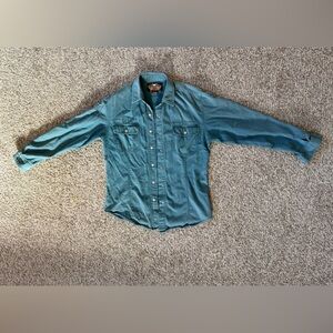 Vintage Teal Harley Davidson Button-Up Shirt / size Medium